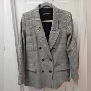 Zara woman plaid houndstooth double breasted oversized blazer medium